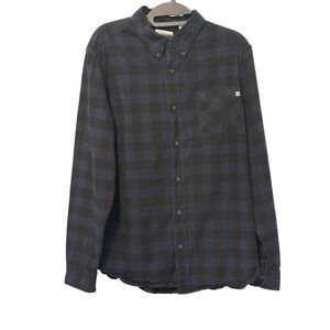 Timberland Button Down Shirt Mens Large Navy Blue Black Buffalo Plaid Excellent